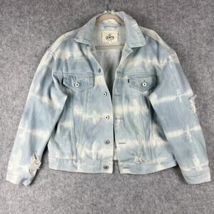 Levis Made Crafted Denim Jacket Womens 1 Boxy Shibori Dyed Trucker Distressed